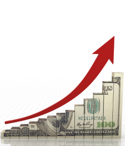 Image of US dollar as a bar graph with an arrow showing economic growth